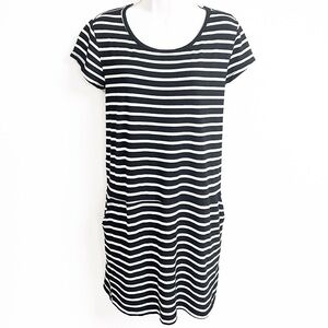 Caslon striped scoop neck cap sleeve casual mini dress pullover pockets